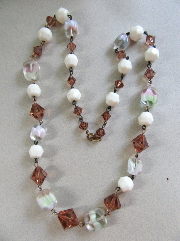 Vintage Art Glass Crystal Necklace Givre Beads