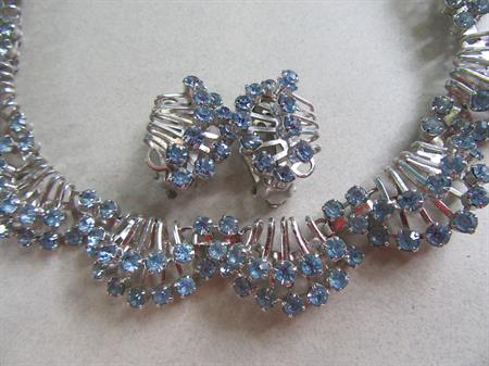 1950's Blue Rhinestone Choker Set Vintage Jewelry