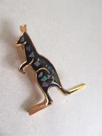 Australian Genuine Opal Chip Kangaroo Joey Pin Figural Costume Jewelry