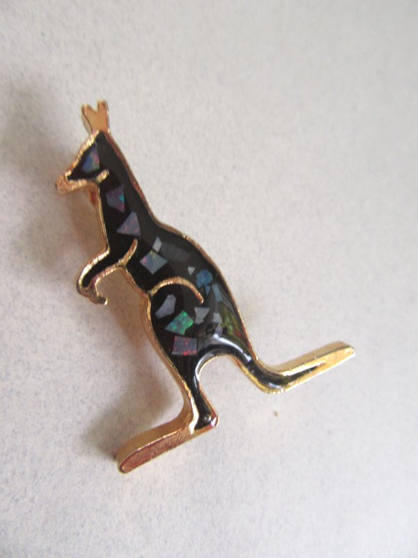 Vintage Australian Genuine Opal Pin Kangaroo Joey