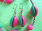 Vintage Mod Pink and Green Lucite Necklace Earrings Set  Hong Kong Costume Jewelry