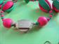 Vintage Mod Pink and Green Lucite Necklace Earrings Set  Hong Kong Costume Jewelry