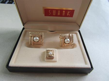 Vintage Mid Century Swank Pearl Cufflinks Cuff Links and Tie Tac Old Stock Men's Jewelry Groom Prom MCM Shirt Accessories