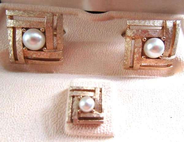 Vintage Swank Pearl Cufflinks Set  Men's Jewelry 