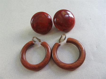 Bakelite Dark Paprika Swirl Clip On Earrings Needs Tightening Plus Other Pair Vintage Costume Jewelry