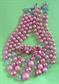 1950's Mid Century Pink Multi Strand Faux Pearl Multi Strand Necklace Japan Clip Earrings Set 50's Accessories