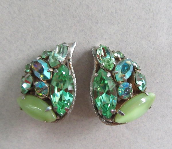 1950's Green Rhinestone Earrings Vintage Jewelry