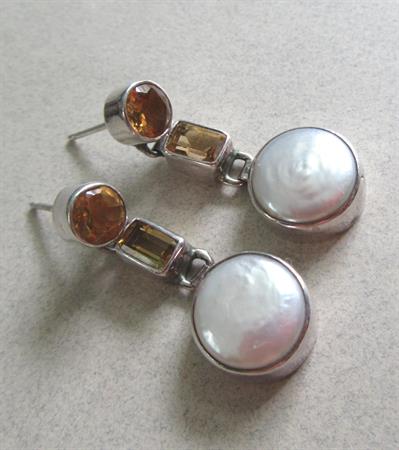 Chapal Zenray Sterling Silver Gemstone and Genuine Fresh Water Pearl Pierced Earrings Fine Jewelry