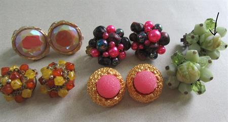 Vintage 1950's -'60's Clip On Earrings Lot Western Germany Hong Kong Japan Cluster Style Costume Jewelry '50's Accessories