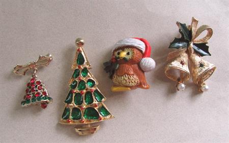 Christmas Pin Lot 1950's and Up Hallmark Owl Holiday Costume Jewelry