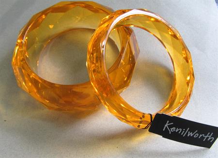 Faceted Apple Juice Lucite Bangle Bracelets Set Kenilworth Original Tag Never Worn Costume Jewelry