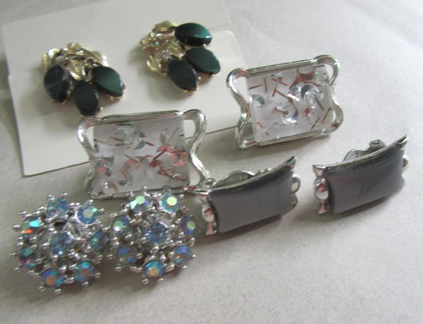 1950's Earrings Lot Lucite Rhinestone Vintage Jewelry