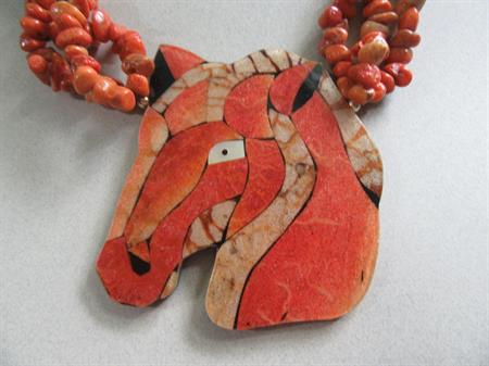 Vintage Coral Horse Head Necklace Set Lee Sands Equestrian