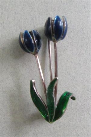 Vintage 835 Silver Enameled Tulips Pin Fine Jewelry Figural 