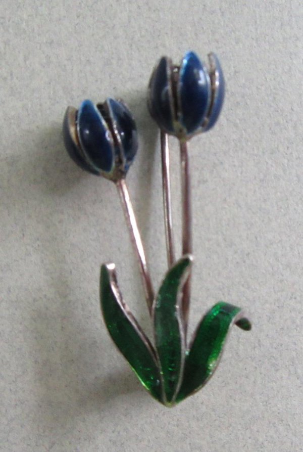 Vintage 835 Silver Pin Enameled Tulips Fine Jewelry 