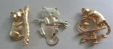 Cat and Koala Bear Pin Lot Cats Lover Signed M Jent Avon Figural Brooch