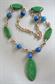 Bakelite Mid Century Modern Necklace Green Swirl and Blue Plastic Beads Vintage Costume Jewelry