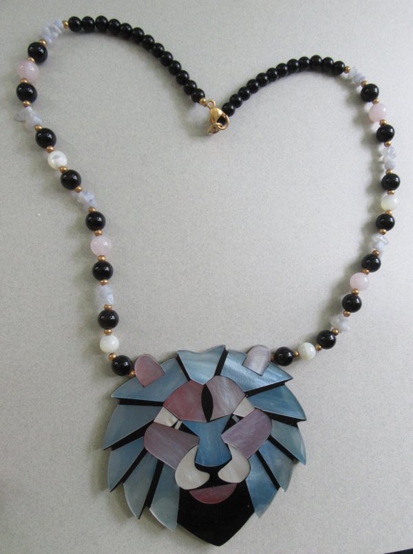 Lee Sands Mother of Pearl Lion Necklace Vintage Jewelry