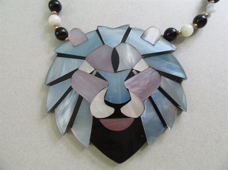 Lee Sands Mother of Pearl Lion Necklace Vintage Jewelry