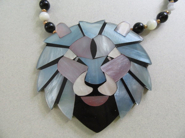 Lee Sands Mother of Pearl Lion Necklace Vintage Jewelry