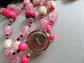 1950's Hot Pink Multi Strand Necklace Hong Kong Beads Vintage Costume Jewelry