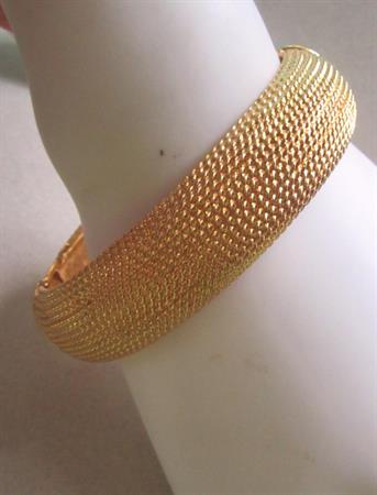 Vintage Monet Textured Bangle Hinged Bracelet Gold Tone Signed Costume Jewelry