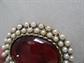 Dodds Signed Large Red Glass Pin Brooch As is Vintage Costume Jewelry