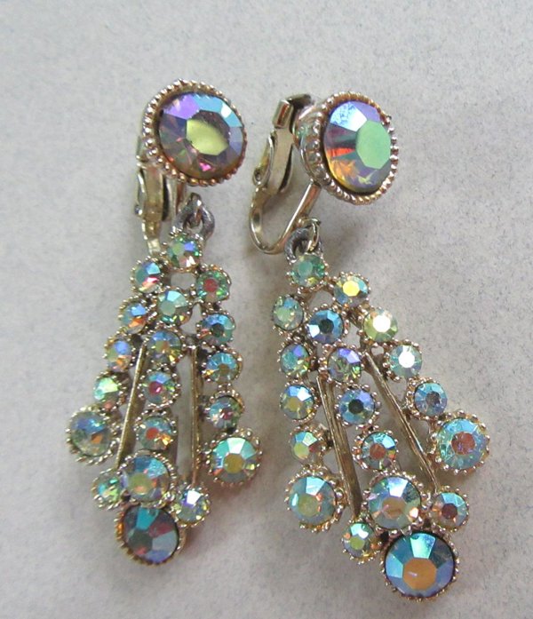 Vintage BSK Rhinestone Earrings Signed Jewelry