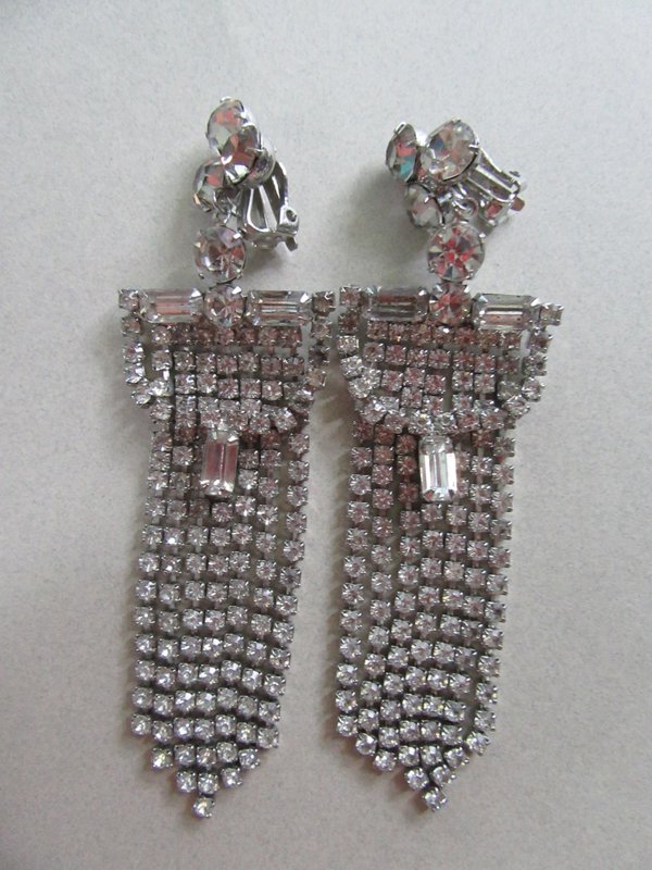 1950's Rhinestone Earrings Vintage Jewelry 