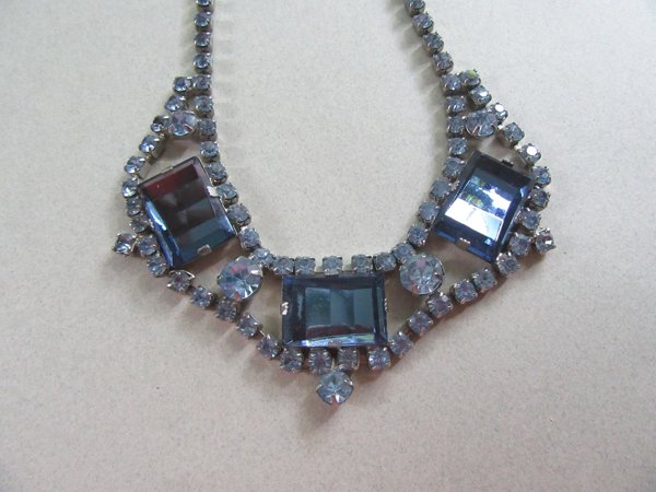 1950's Blue Rhinestone Choker Necklace Vintage Jewelry