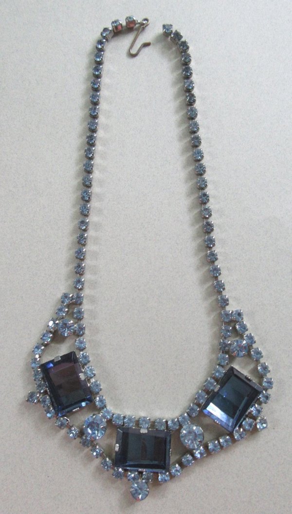 1950's Blue Rhinestone Choker Necklace Vintage Jewelry