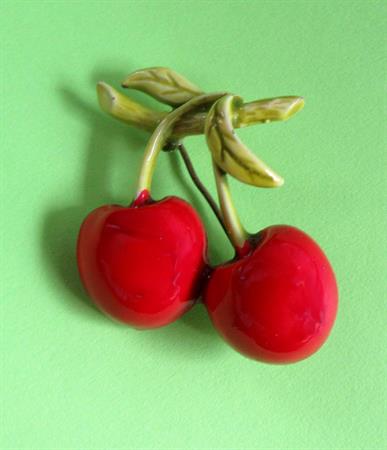 Art Signed Cherries Pin Arthur Pepper Vintage Costume Jewelry Fruit Cherry Figural Brooch