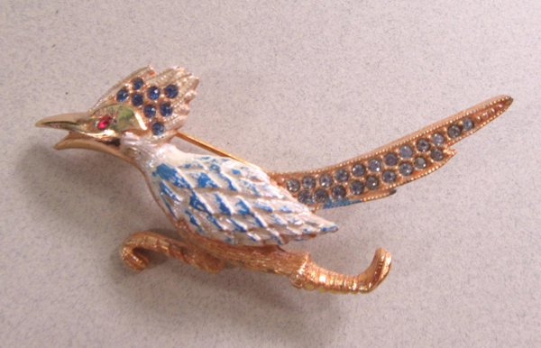 Vintage Rhinestone Roadrunner Pin Signed Ultra