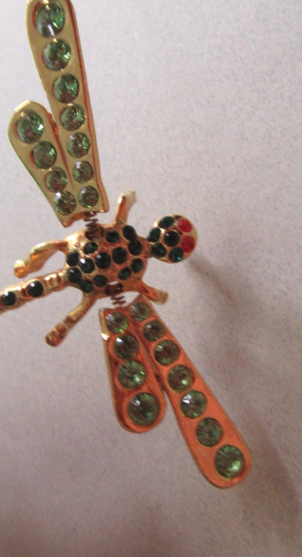Vintage Rhinestone Dragonfly Trembler Pin 