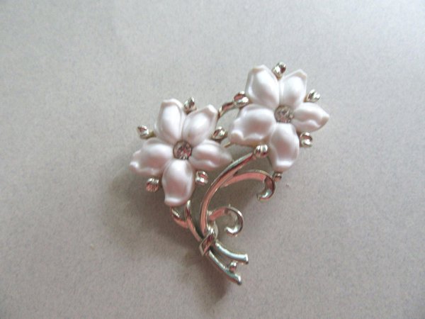 Bogoff Signed Rhinestone Flowers Pin Brooch Vintage Jewelry