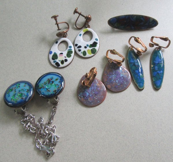 Enameled Copper Jewelry Lot Vintage Jewelry