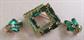 Vintage Green Rhinestone Pin Earrings Set 