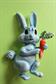 Vintage Blue Rabbit Pin With Carrot Anthropomorphic Figural Costume Jewelry