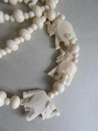 1980's Carved Bone Elephant Fetish Necklace 