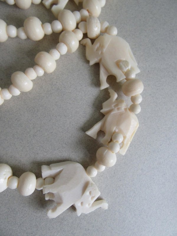 1980's Carved Bone Elephant Fetish Necklace 