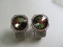 1970's Rivoli Crystal Mesh Wrap Cufflinks Men's Vintage Jewelry 