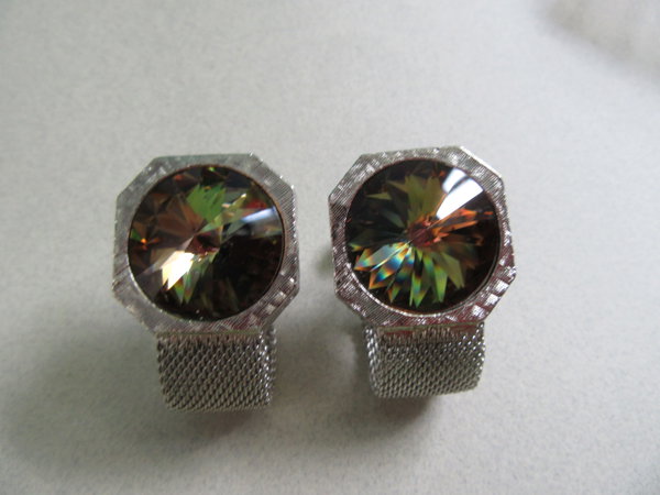 1970's Rivoli Crystal Mesh Wrap Cufflinks Men's Vintage Jewelry 