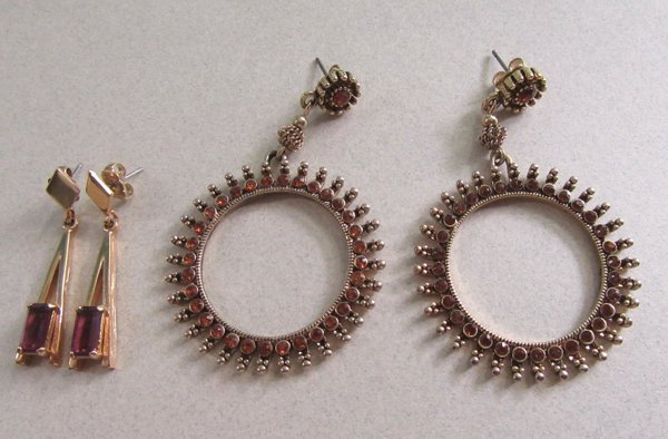 Two Pairs Vintage Avon Pierced Rhinestone Earrings Signed Jewelry