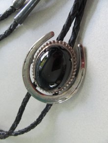 Vintage Onyx Bolo Tie Cowboy Cowgirl 