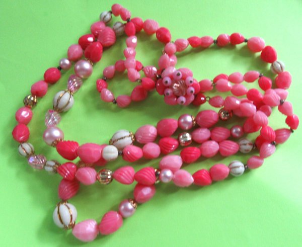 Western Germany Pink Necklace Signed Vintage Jewelry