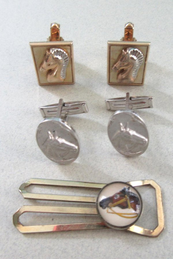 Vintage Cufflinks Tie Clasp Lot Horse Swank Signed Equestrian 