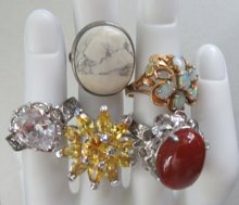 Costume Jewelry Ring Lot Crystals Stone Opals ? 