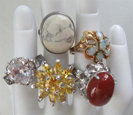 Costume Ring Lot Crystals Stone Opals ? Fun Dress Up