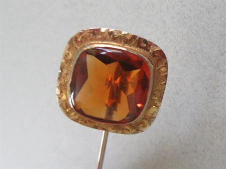Antique 10k Gold Citrine ? Gemstone Stick Pin Fine Jewelry