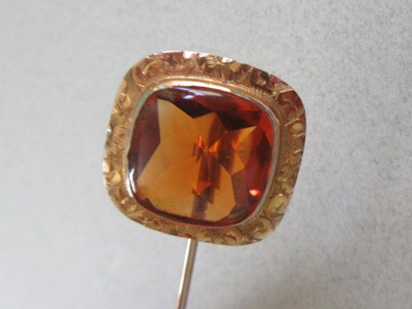 Antique 10k Gold Citrine ? Gemstone Stick Pin Fine Jewelry